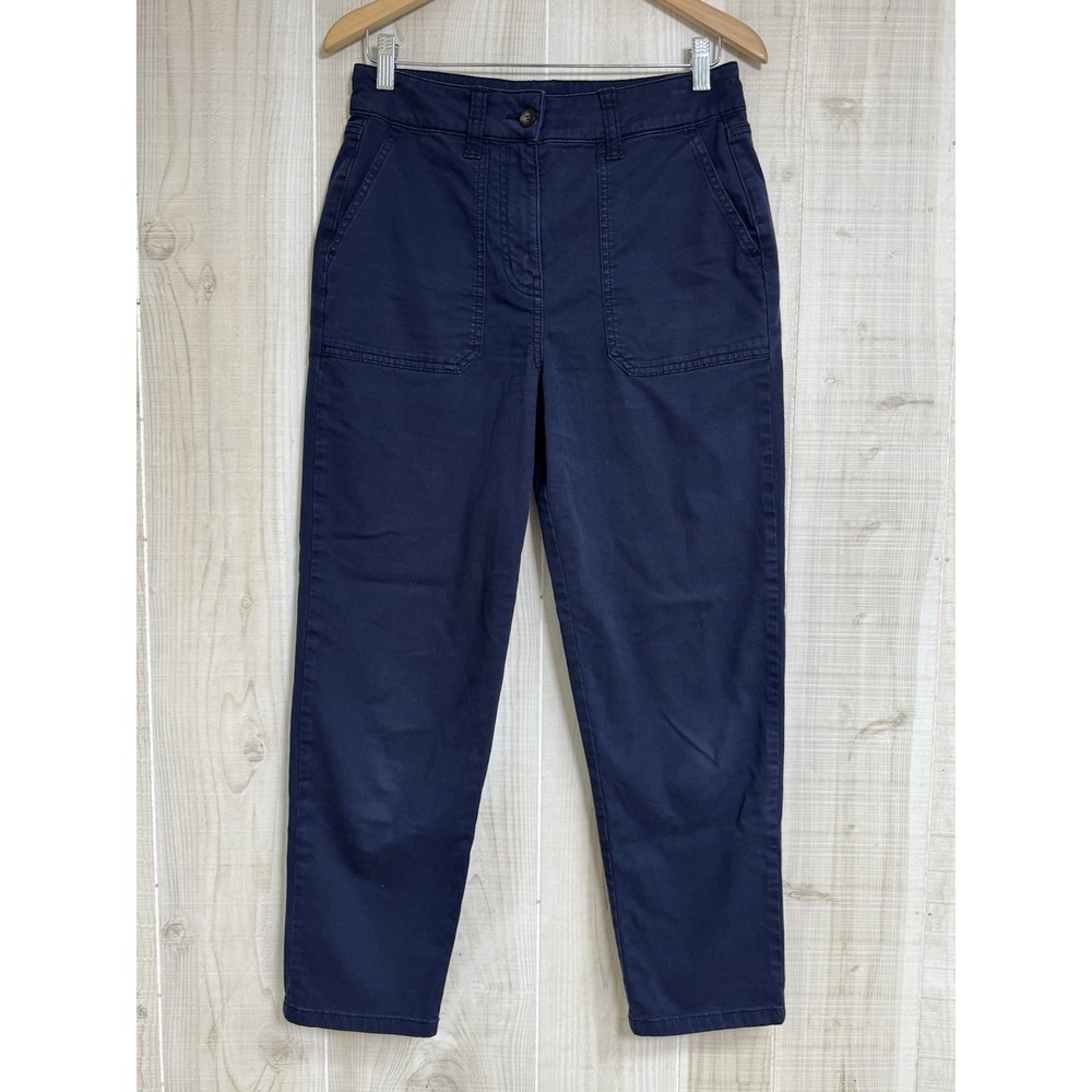 Boden High Rise Cropped Straight Pants 4P Women Cotton Navy Blue Preppy
